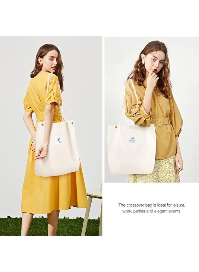 حقائب نساء حملة للتسوق والعمل والشاطئ والغداء والتنقل مع جيب داخلي من قماش الكورديروي - Image 4